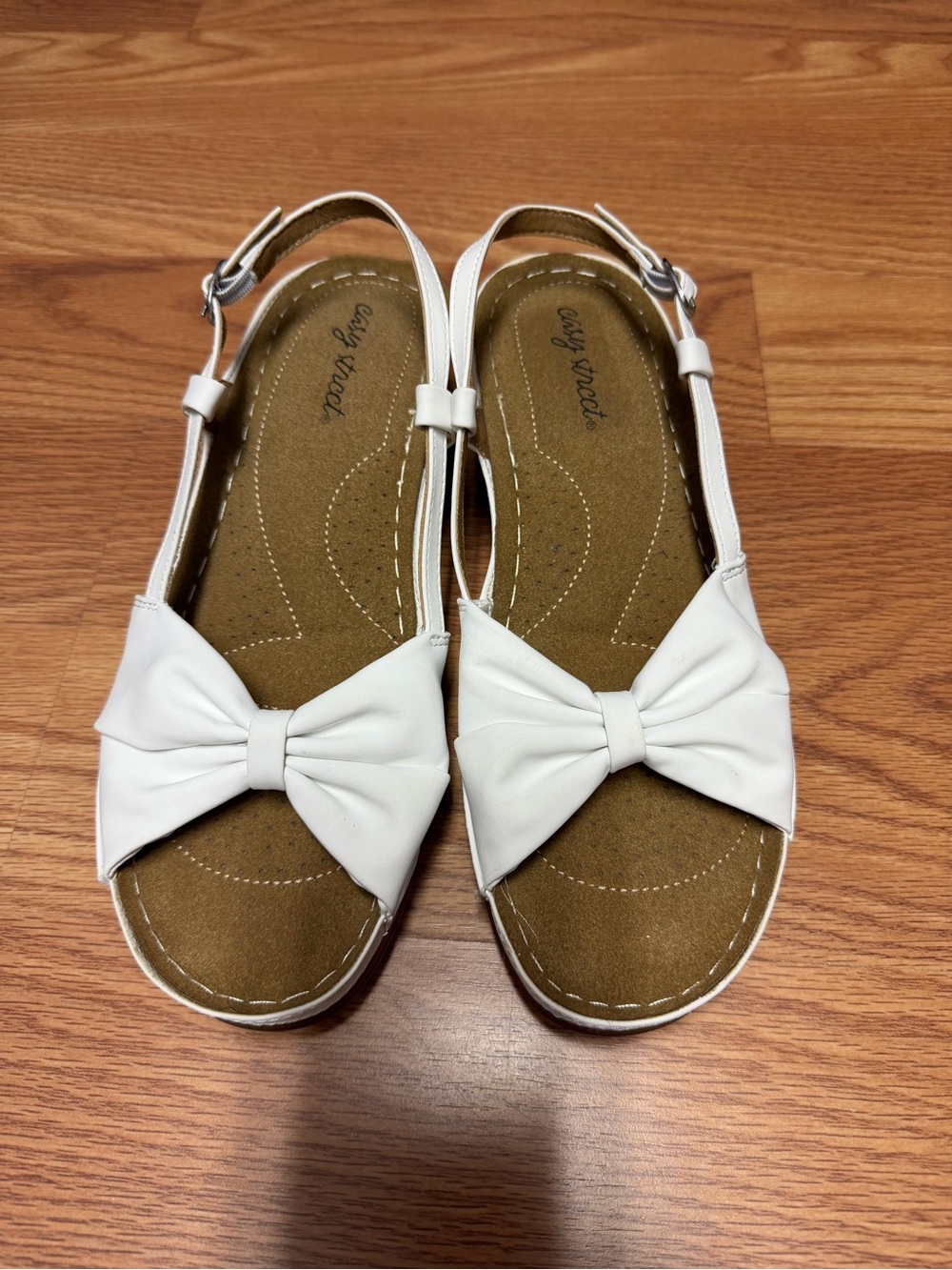 easy street White Bow Slingback Sandals with Adjustable Buckle